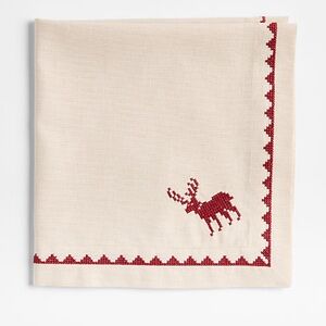 New! Crate&Barrel Red Cross Stitch Holiday Reindeer
Dinner Napkins